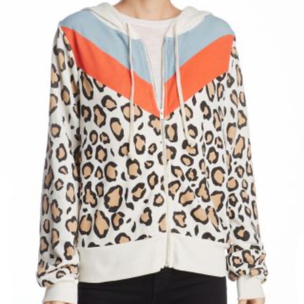 Wildfox hellcat colourful leopard print hoodie zip up size xs